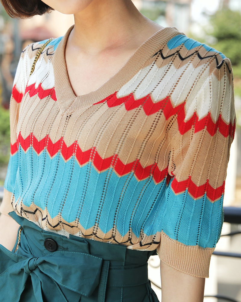 Vネックジグザグ配色ニット・全3色 | DHOLIC PLUS | 詳細画像8