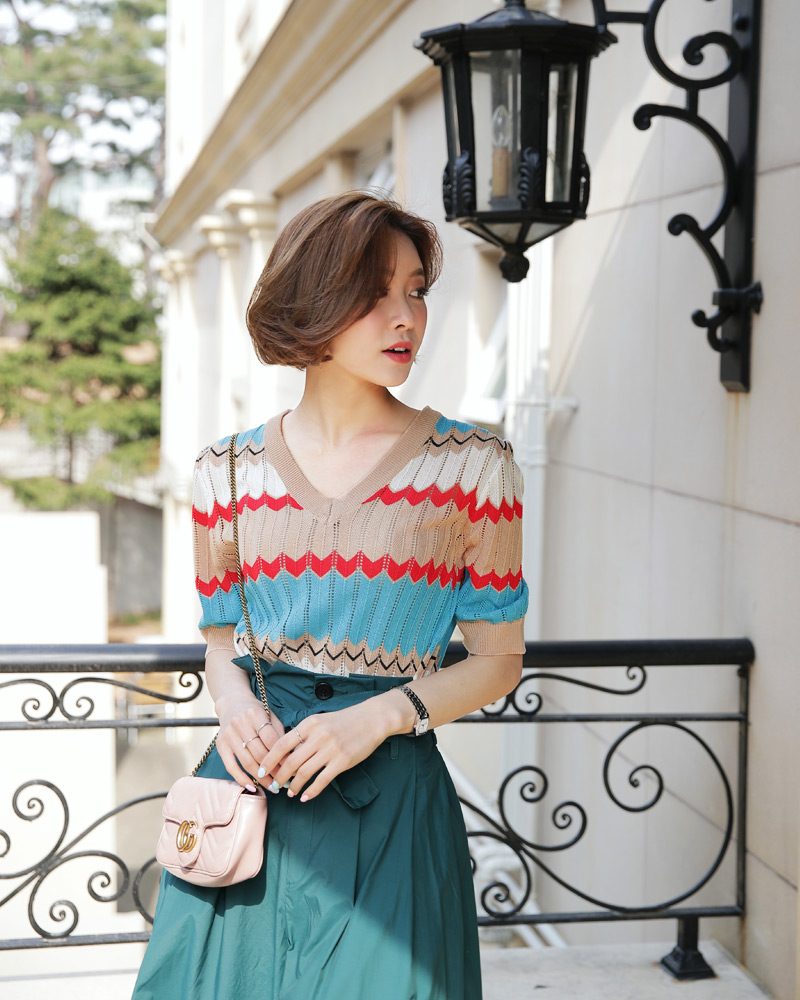 Vネックジグザグ配色ニット・全3色 | DHOLIC PLUS | 詳細画像10