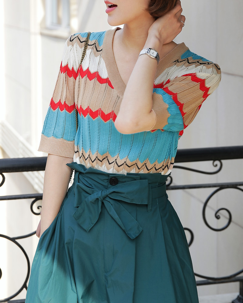 Vネックジグザグ配色ニット・全3色 | DHOLIC PLUS | 詳細画像15