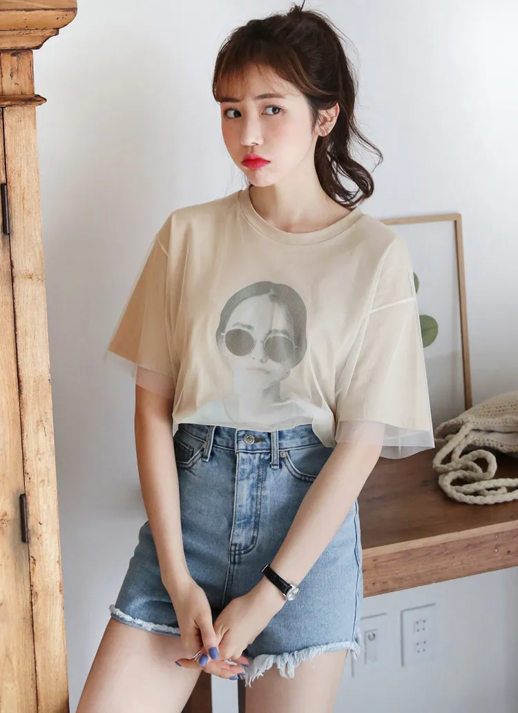メッシュレイヤードプリントTシャツ・全3色 | DHOLIC | 詳細画像1
