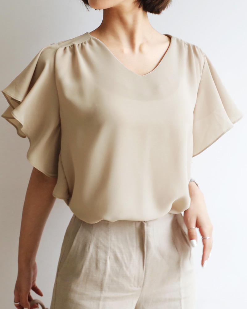 Vネックラッフルスリーブブラウス・全5色 | DHOLIC PLUS | 詳細画像3