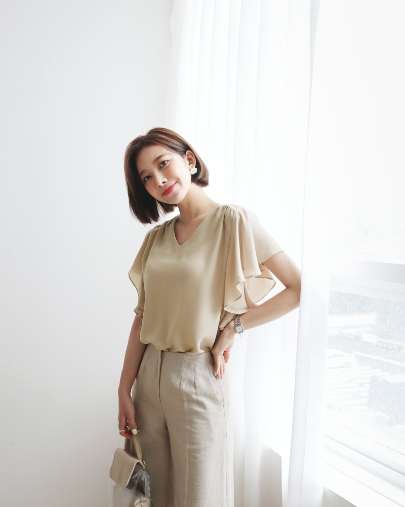 Vネックラッフルスリーブブラウス・全5色 | DHOLIC PLUS | 詳細画像13