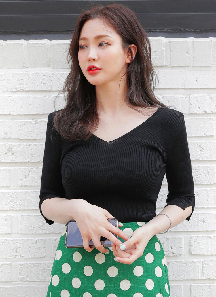 Vネックスリムニットtシャツ 全7色 B ニット カーディガン ニット レディースファッション通販 Dholic ディーホリック