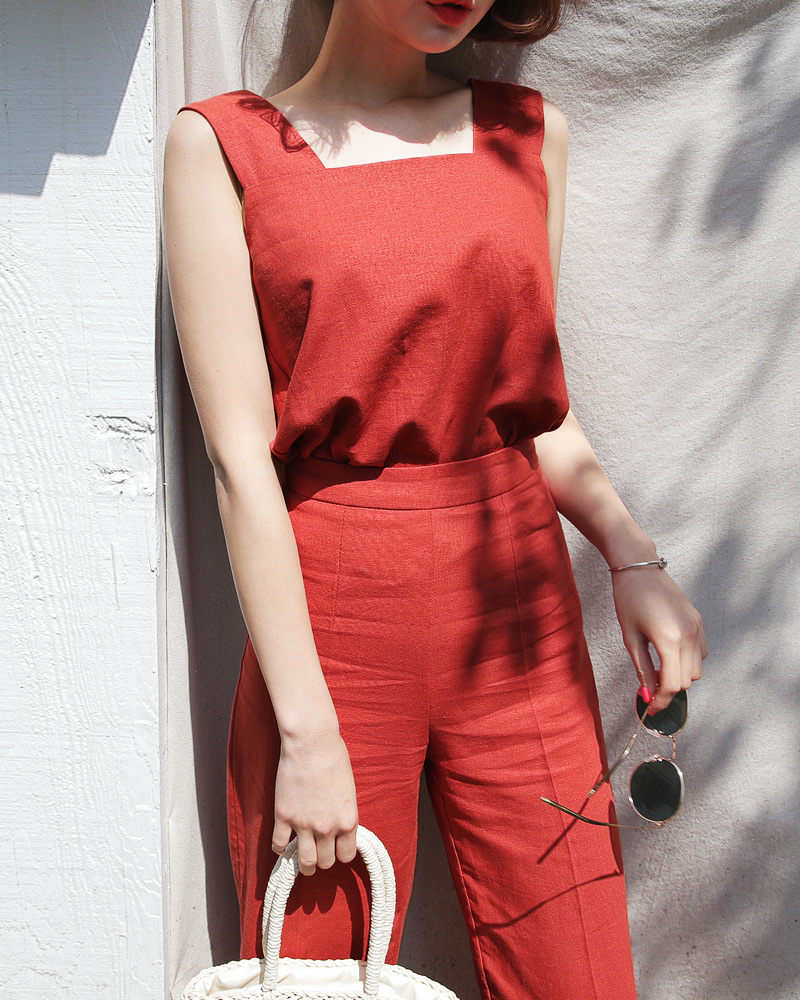 リネン混スクエアスリーブレス&ワイドパンツSET・全4色 | DHOLIC | 詳細画像19