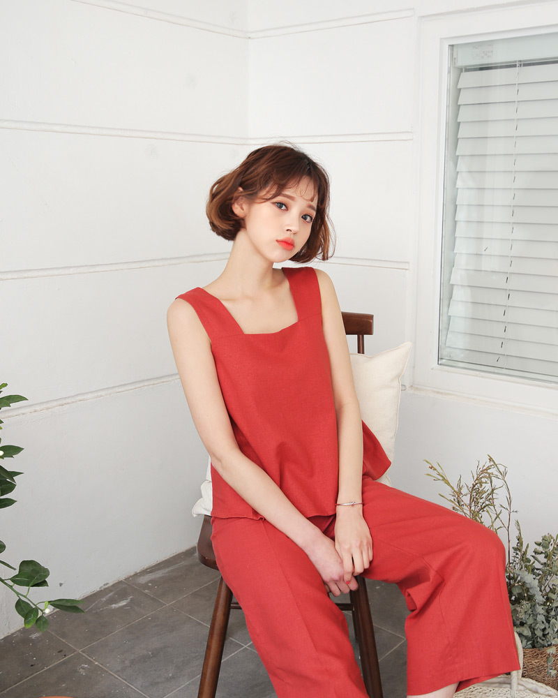 リネン混スクエアスリーブレス&ワイドパンツSET・全4色 | DHOLIC | 詳細画像23