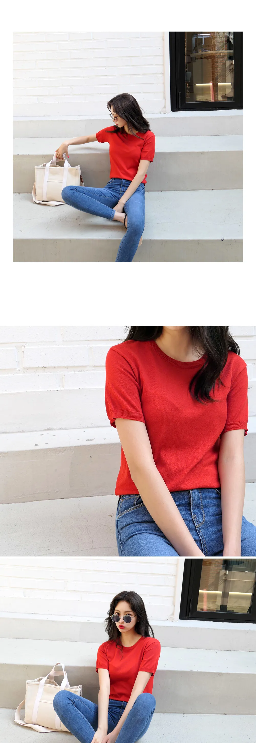 ラウンドネック半袖ニットTシャツ・全5色 | DHOLIC | 詳細画像9