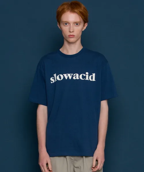 *SLOWACID*ユニセックスクラシックロゴショートTシャツ(ブルー) | 詳細画像1