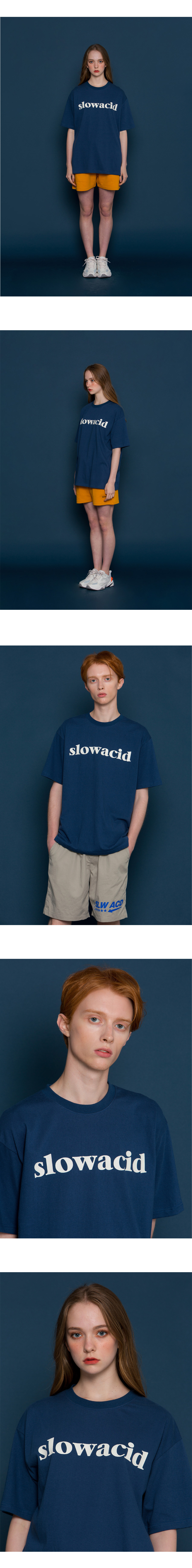 *SLOWACID*ユニセックスクラシックロゴショートTシャツ(ブルー) | 詳細画像3