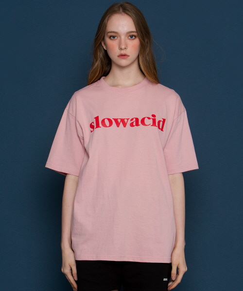 *SLOWACID*ユニセックスクラシックロゴショートTシャツ(ピンク) | 詳細画像1