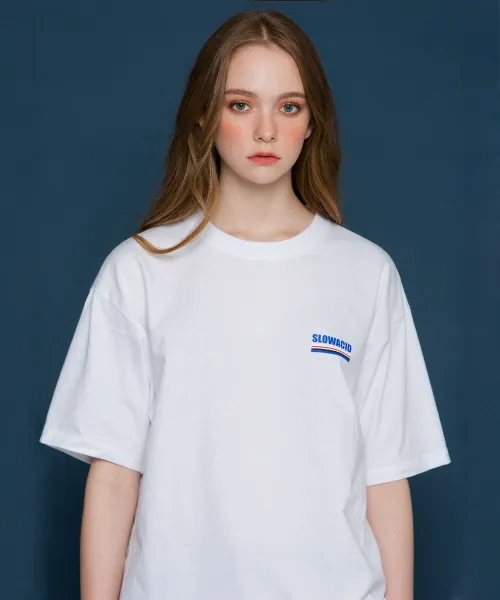 *SLOWACID*ユニセックスアンダーラインロゴショートTシャツ(ホワイト) | 詳細画像1