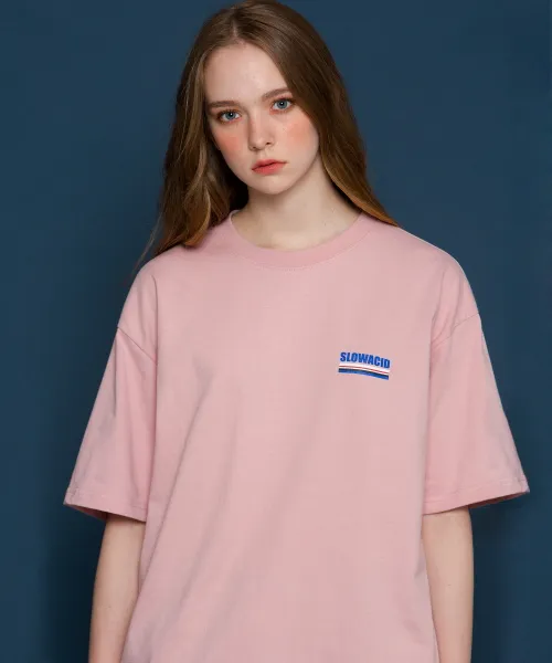 *SLOWACID*ユニセックスアンダーラインロゴショートTシャツ(ピンク) | 詳細画像1