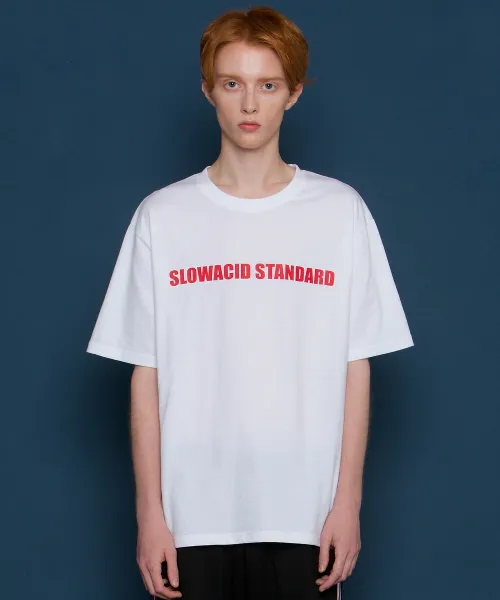 *SLOWACID*ユニセックススタンダードロゴショートTシャツ(ホワイト/レッド) | 詳細画像1