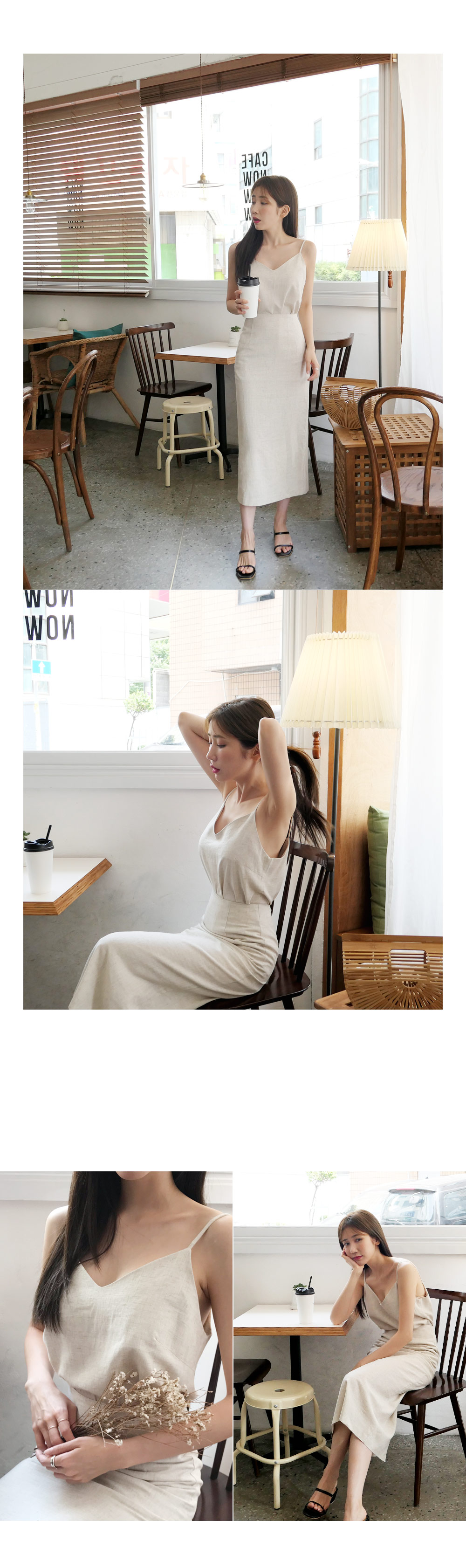 リネン混Vネックスリーブレス&スリットスカートSET・全3色 | DHOLIC | 詳細画像4