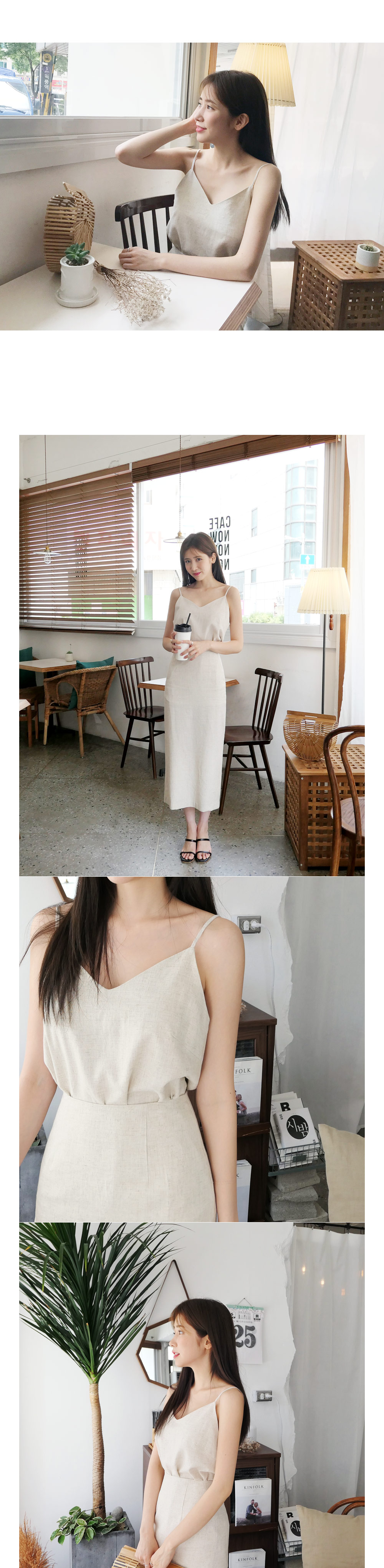 リネン混Vネックスリーブレス&スリットスカートSET・全3色 | DHOLIC | 詳細画像7