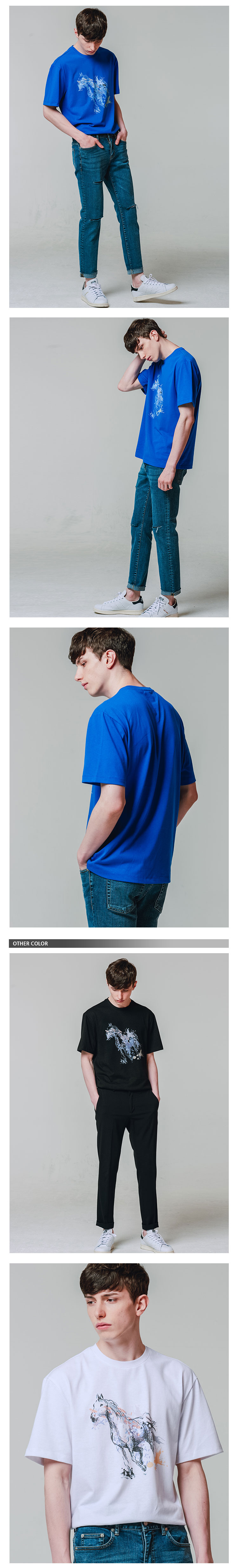 *B.FRAME*ホースプリントショートスリーブドTシャツ-ブルー | 詳細画像3