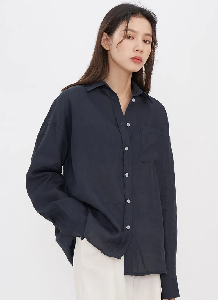リネンワンポケットシャツ | ain | 詳細画像1