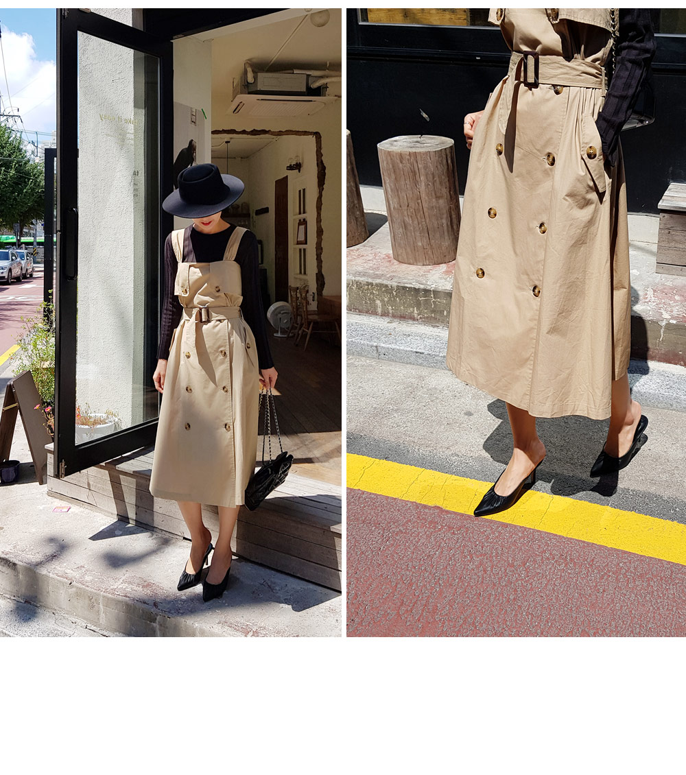 Calensia Double Button D-Ring Belt Dress ワンピース(2 COLOR) ベルトSETダブルボタンワンピース・全2色 | レディース