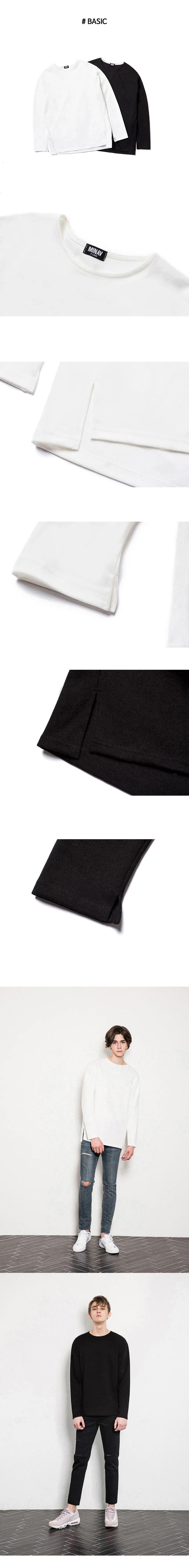 *MINAV*ユニセックスベーシックレイヤードクルーネックTシャツ(ブラック/アイボリー) | 詳細画像3
