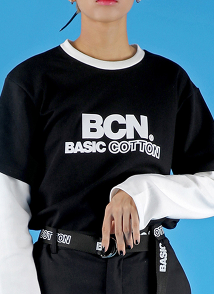 *BASIC COTTON*BCNロゴレイヤードTシャツ(ブラック) | 詳細画像1