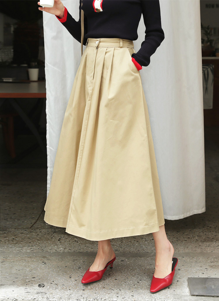 タックAラインロングスカート・全2色 | DHOLIC | 詳細画像1