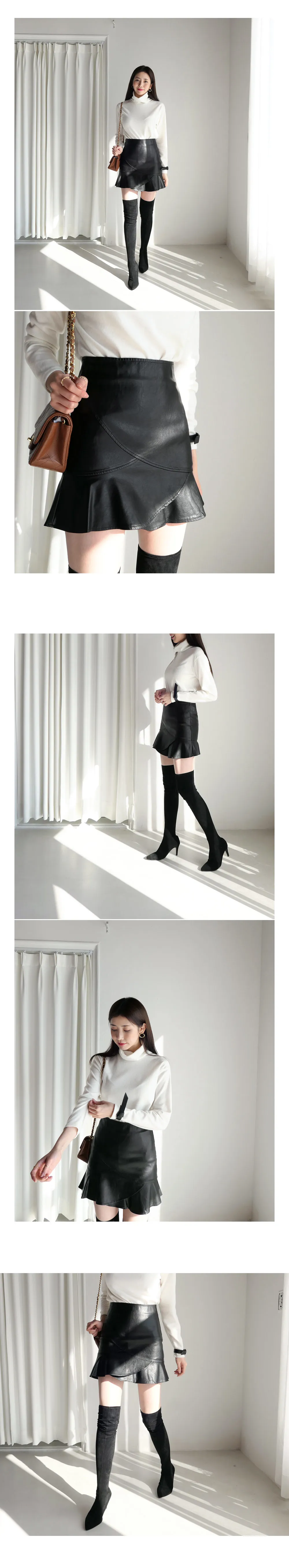 レザー調フレアヘムミニスカート・全1色 | DHOLIC | 詳細画像2