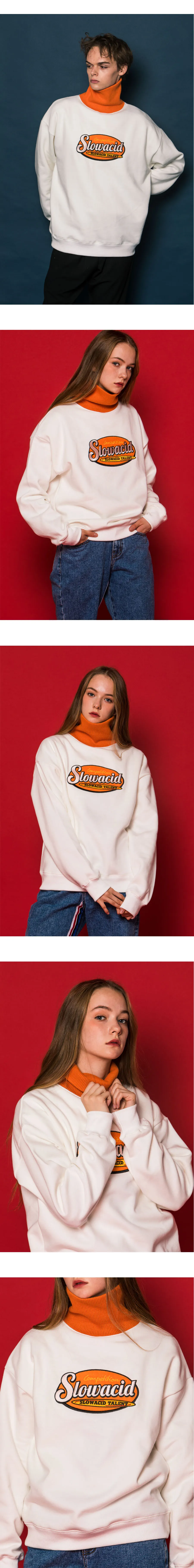 *SLOWACID*オレンジタートルネックスウェットシャツ(ホワイト) | 詳細画像3