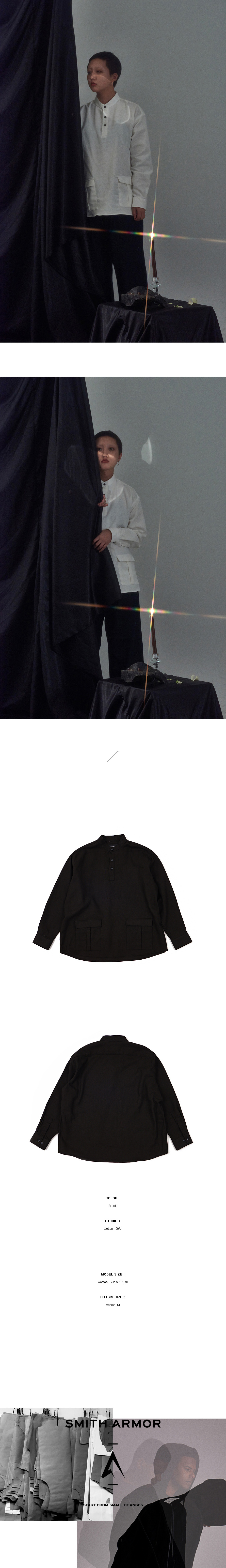 ダブルポケットヘンリーネックシャツ(ブラック) | 詳細画像3