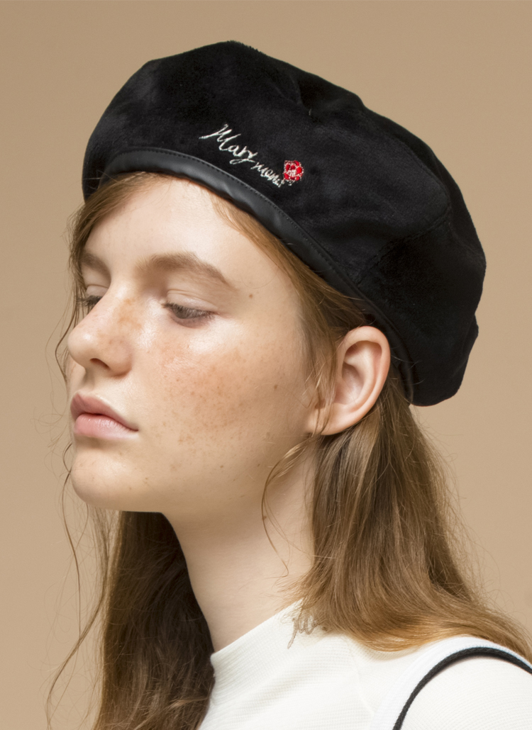 刺繍ベロアベレー帽(ブラック) | 詳細画像1