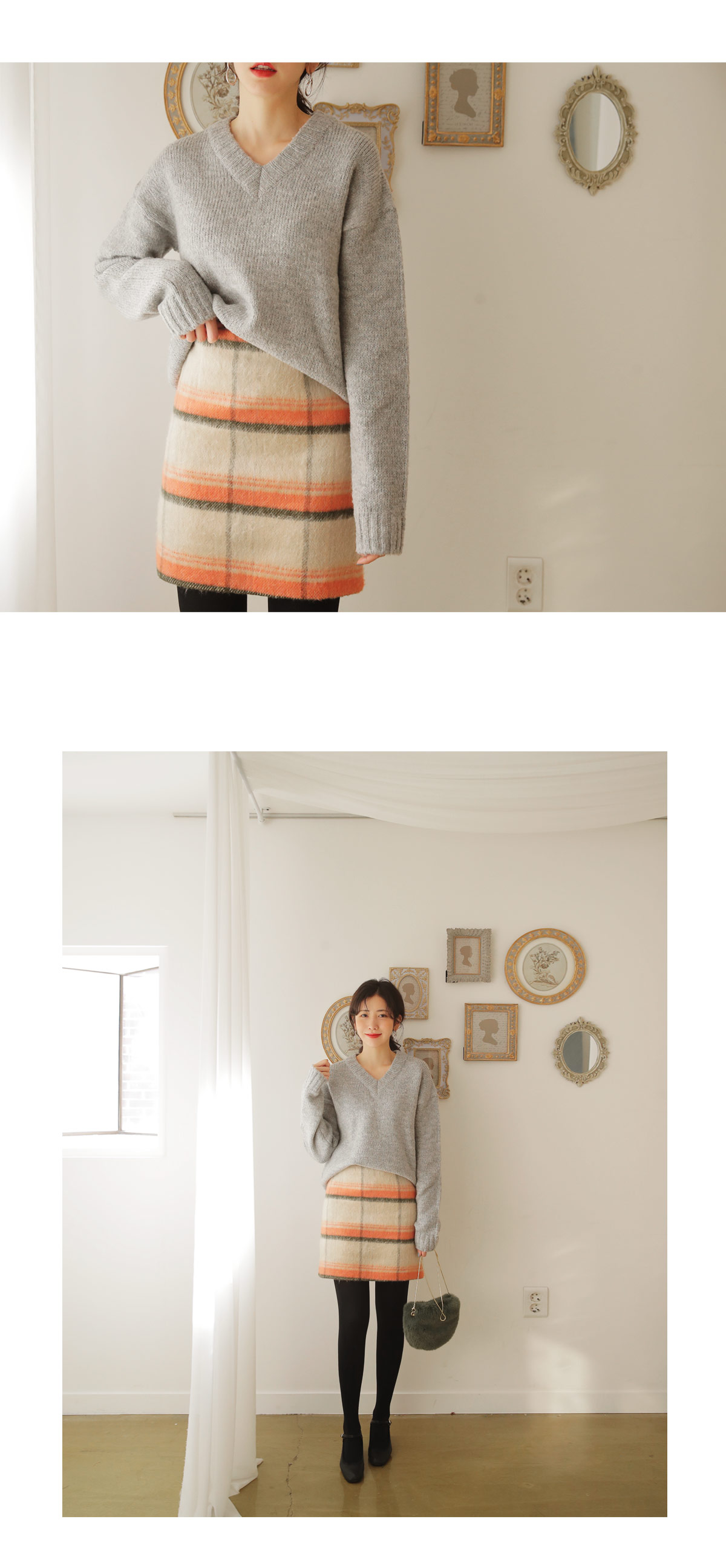 ウール混チェックHラインスカート・全2色 | DHOLIC | 詳細画像3