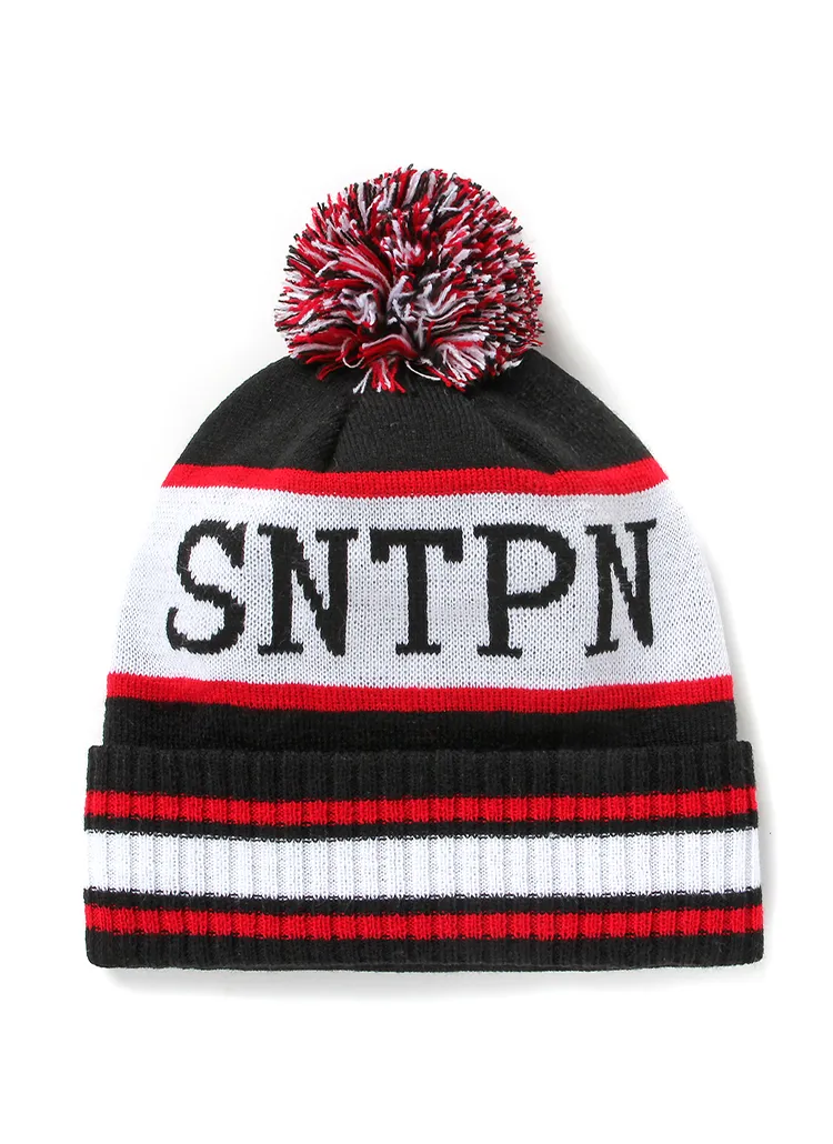 SNTPNボーダーポンポンニット帽(レッド) | 詳細画像1