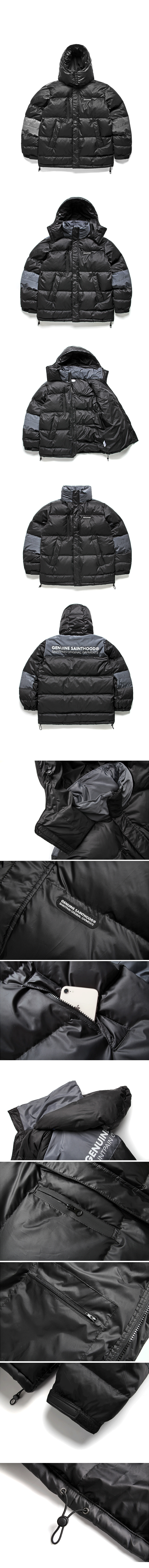 袖配色ショートダウンジャケット(ブラック) | 詳細画像3