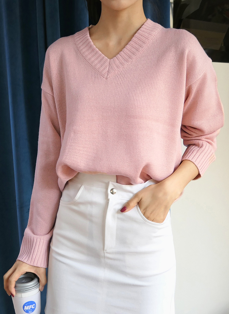 美品 プラステPLST Vネックラメニット　サイドスリット　Sサイズ　ピンク PLST(プラステ)公式 | サイドスリットVネックニットプルオーバー（長袖