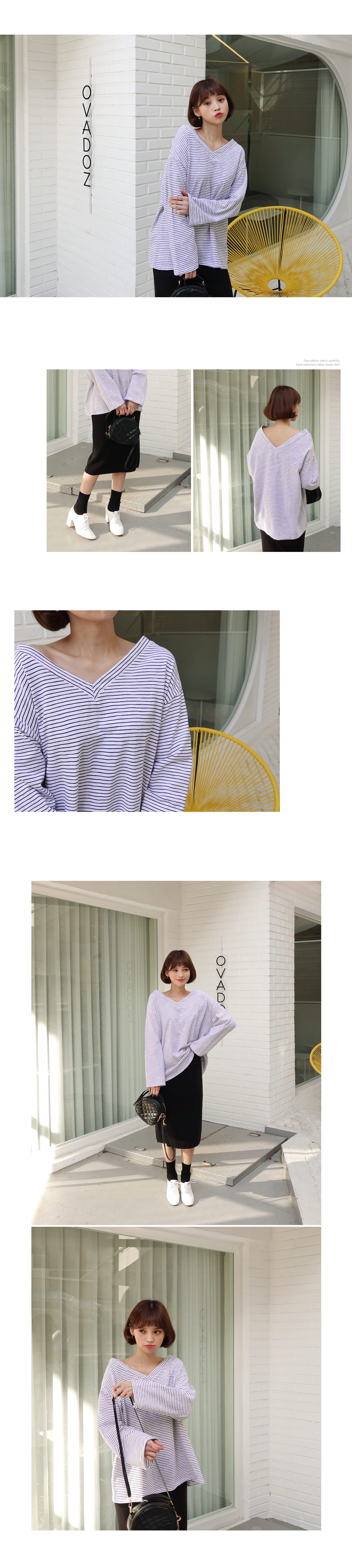 VネックボーダーTシャツ・全3色 | DHOLIC | 詳細画像4