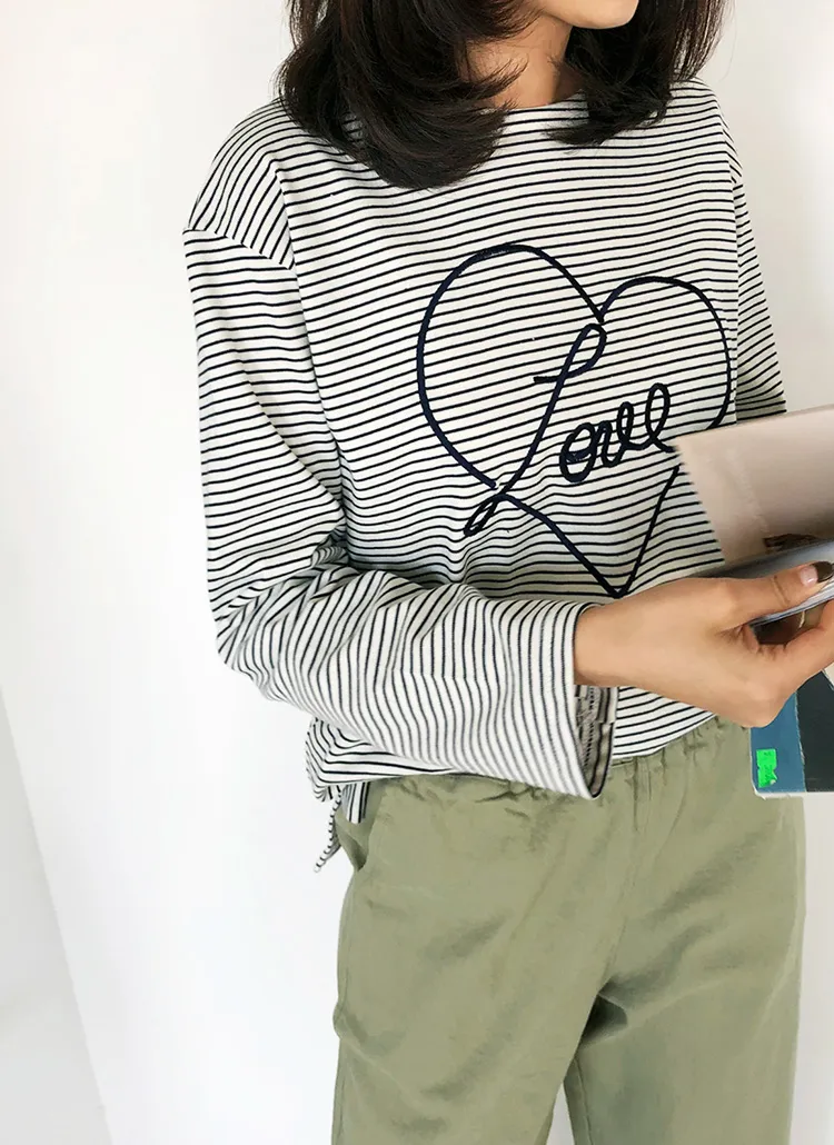 Love刺繍ボーダーTシャツ・全3色 | DHOLIC PLUS | 詳細画像1