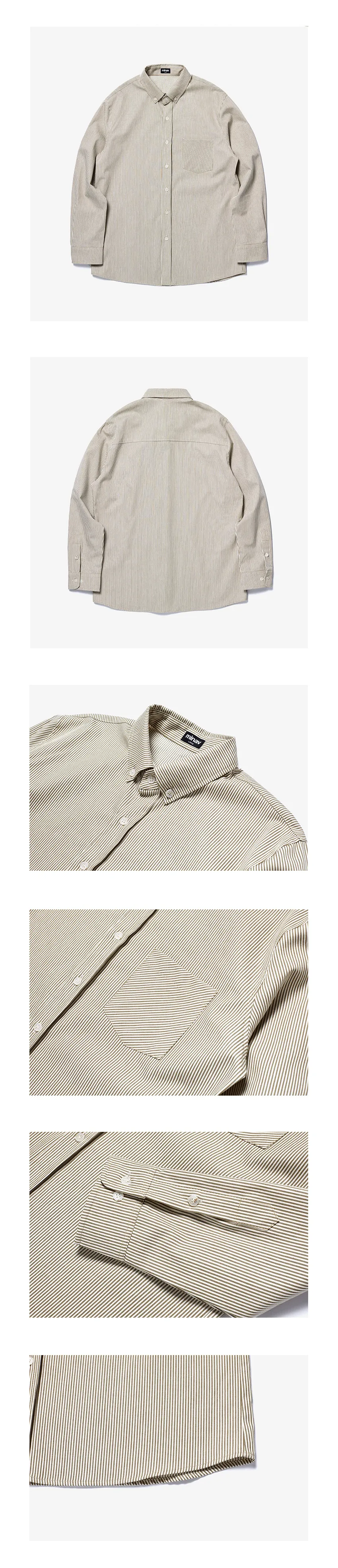 ボタンダウンストライプユニセックスシャツ(オリーブ) | 詳細画像3