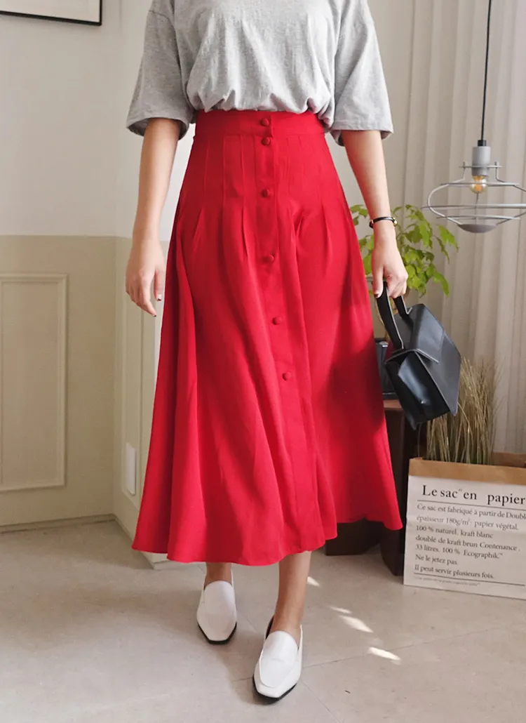 くるみボタンタックAラインスカート・全2色 | DHOLIC PLUS | 詳細画像1