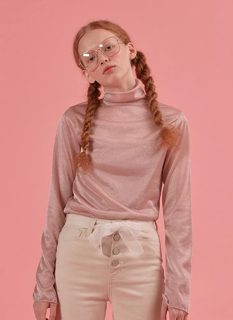 ハイネックオーガンジーTシャツ(ピンク) | 詳細画像1