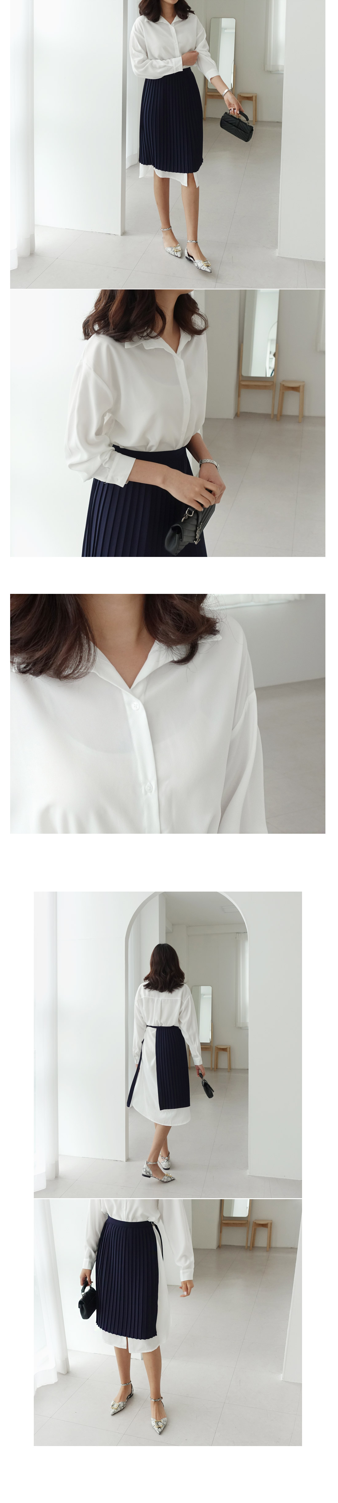 サイドタイプリーツスカート&ホワイトロングシャツSET・全2色 | DHOLIC PLUS | 詳細画像4