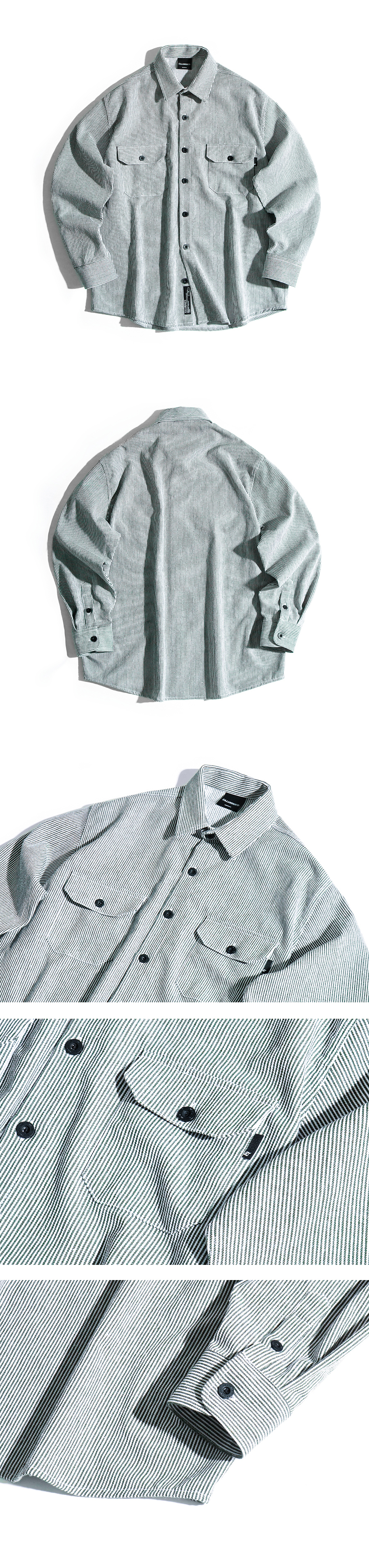 ストライプ2ポケットシャツ(グリーン) | 詳細画像8