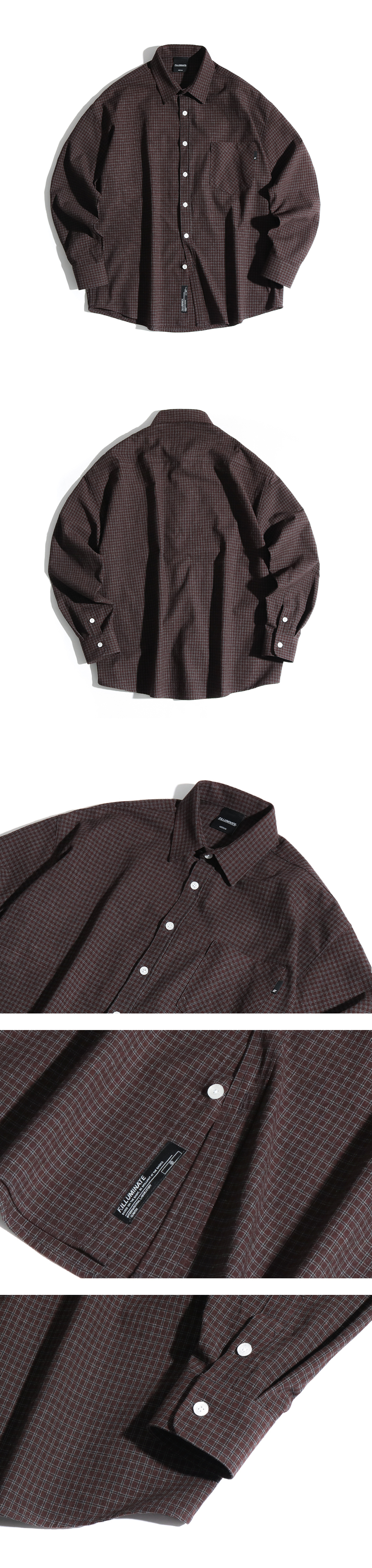 オーバーフィットロングチェックシャツ(ブラウン) | 詳細画像8