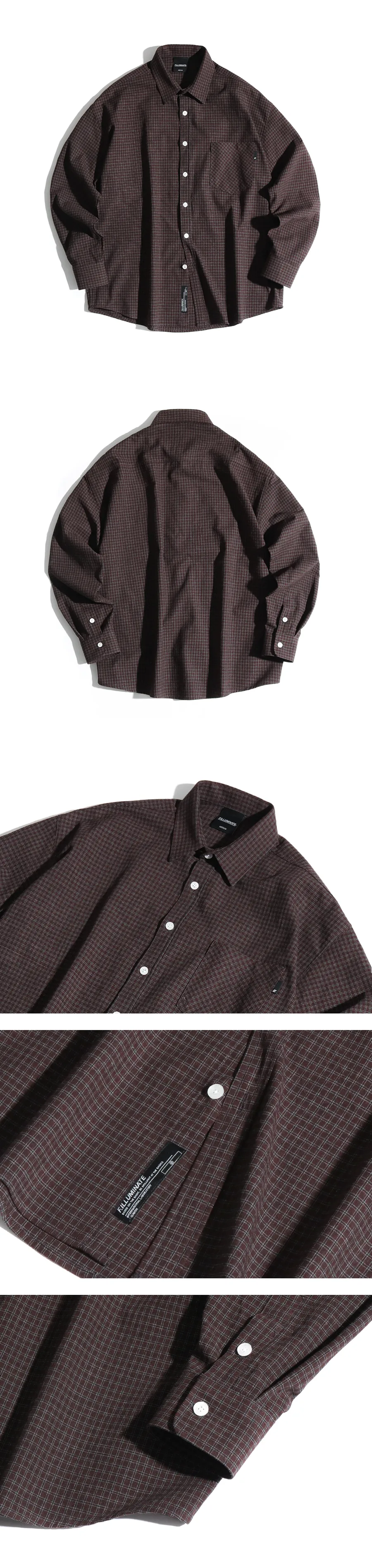 オーバーフィットロングチェックシャツ(ブラウン) | 詳細画像8