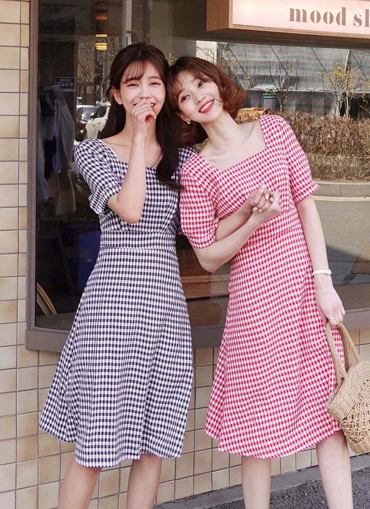 バックレースアップギンガムチェックワンピース・全3色 | レディース  
