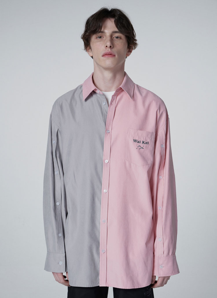 ハーフデザインシャツ(ピンクグレー) | レディースファッション通販