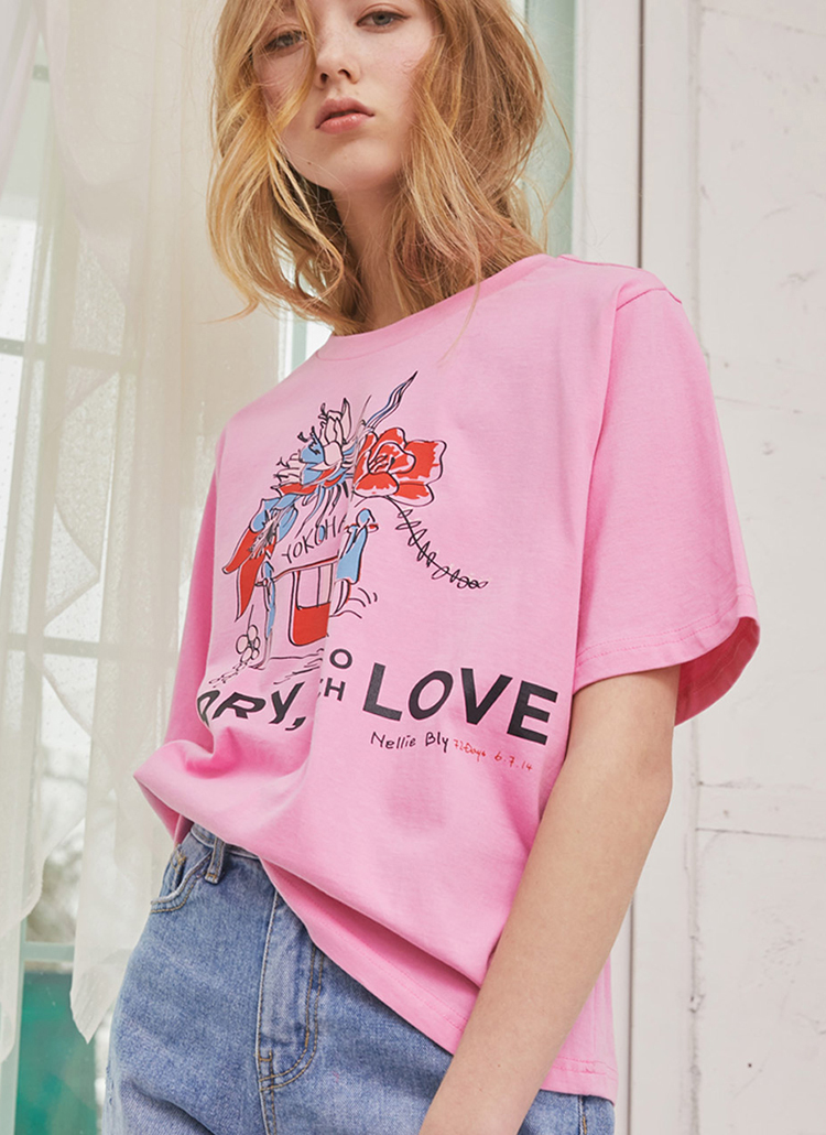 Nellie Blyロゴ半袖Tシャツ(ピンク) | 詳細画像1