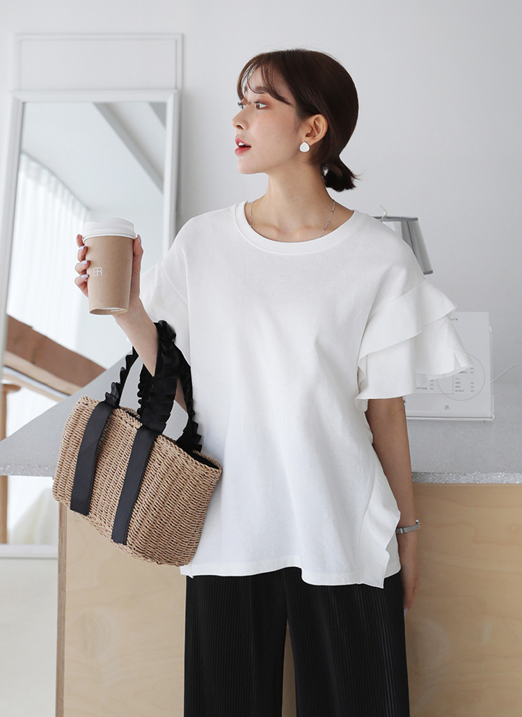 フリルラウンドネックTシャツ・全4色のサムネイル
