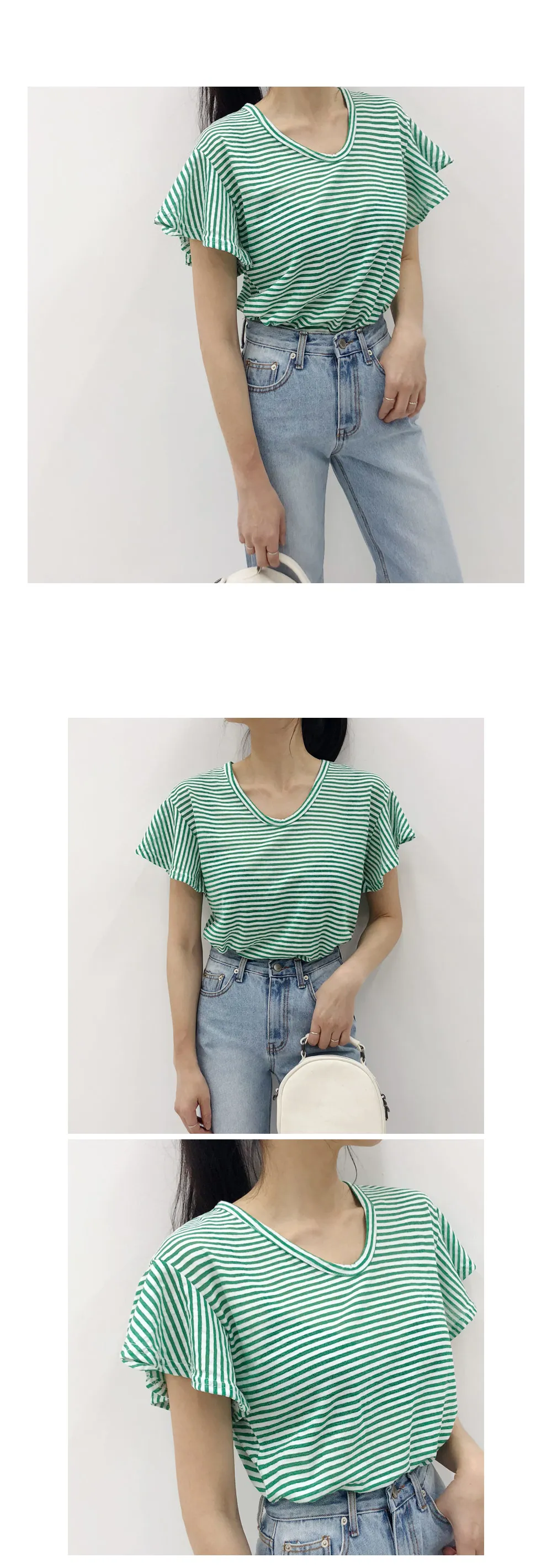 UネックボーダーラッフルスリーブTシャツ・全4色 | DHOLIC | 詳細画像5