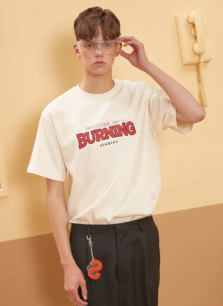 <font color=red><b><予約商品></b></font>BURNINGロゴ半袖Tシャツ(クリーム) | 詳細画像1