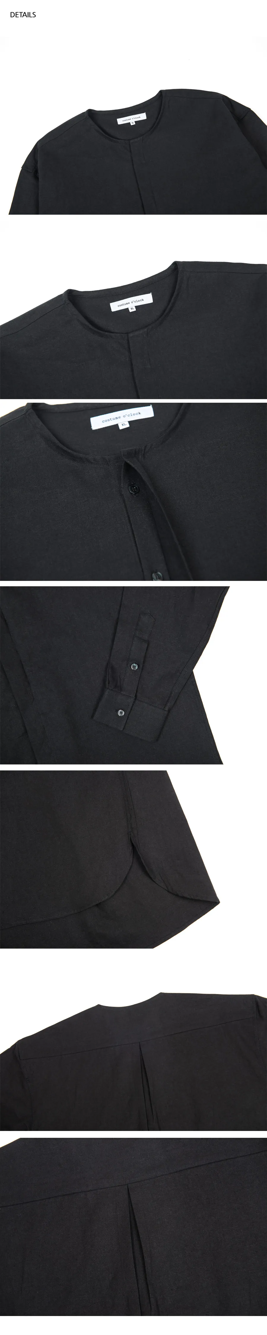 リネンドロップショルダーカラーレスシャツ(ブラック) | 詳細画像5