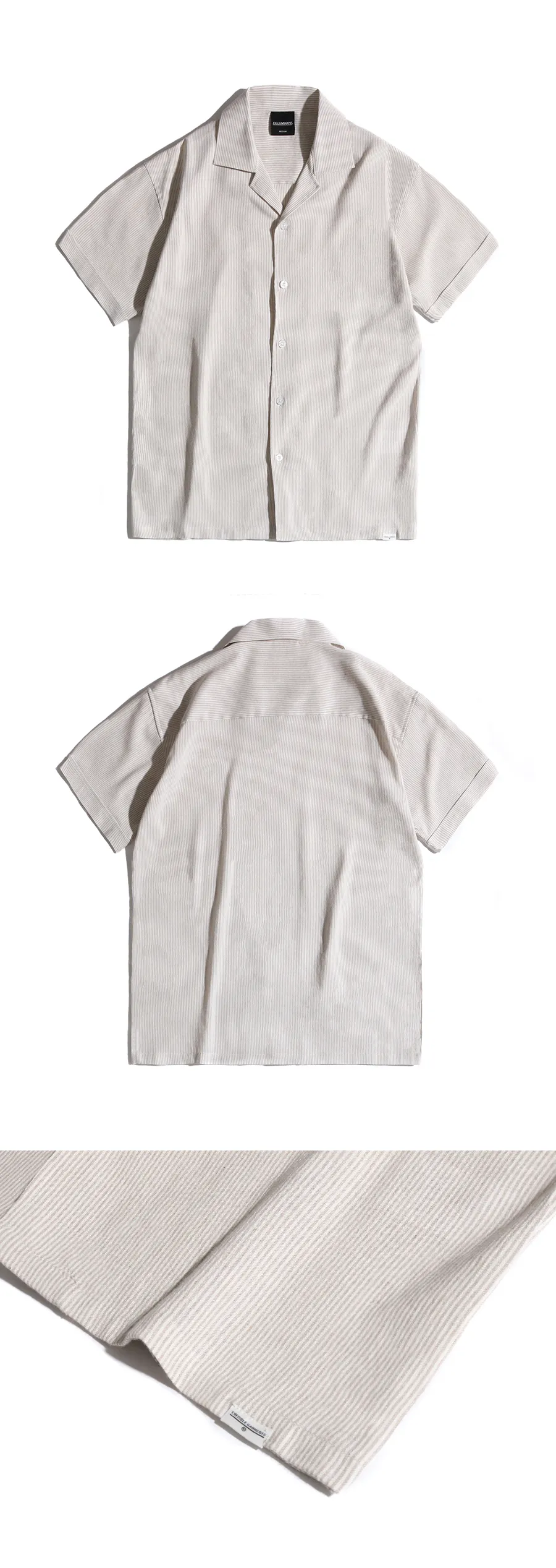 ストライプベーシックオープンカラーシャツ(ベージュ) | 詳細画像7