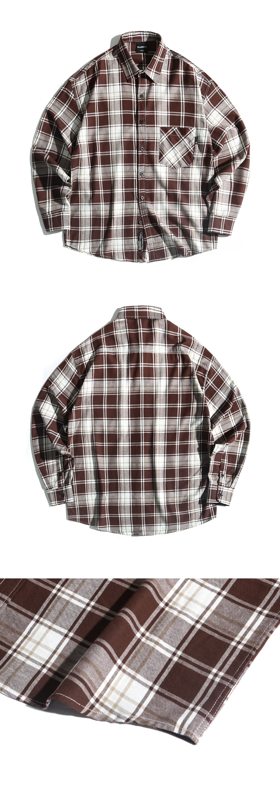 タグポケットオーバーフィットチェックシャツ(ブラウン) | 詳細画像6